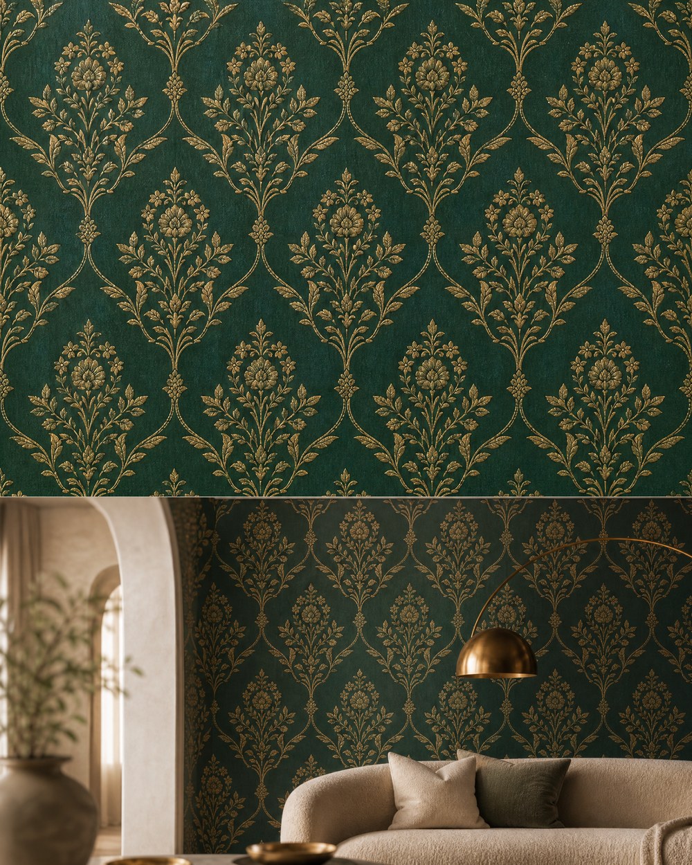 Emerald Botanical Trellis — Floral Wallpaper