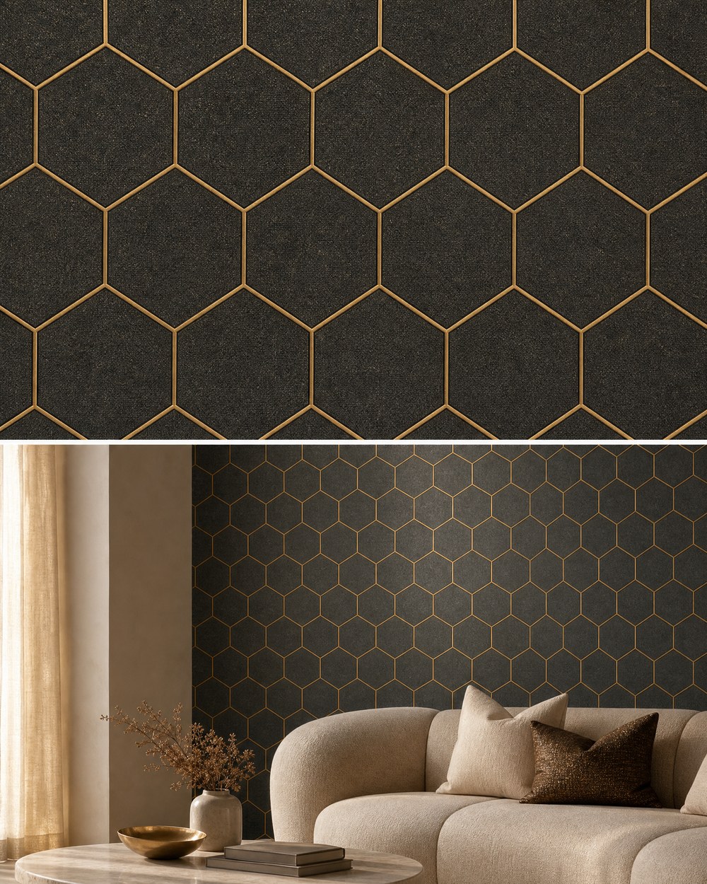 Hexa Charcoal Grid — Geometric Wallpaper