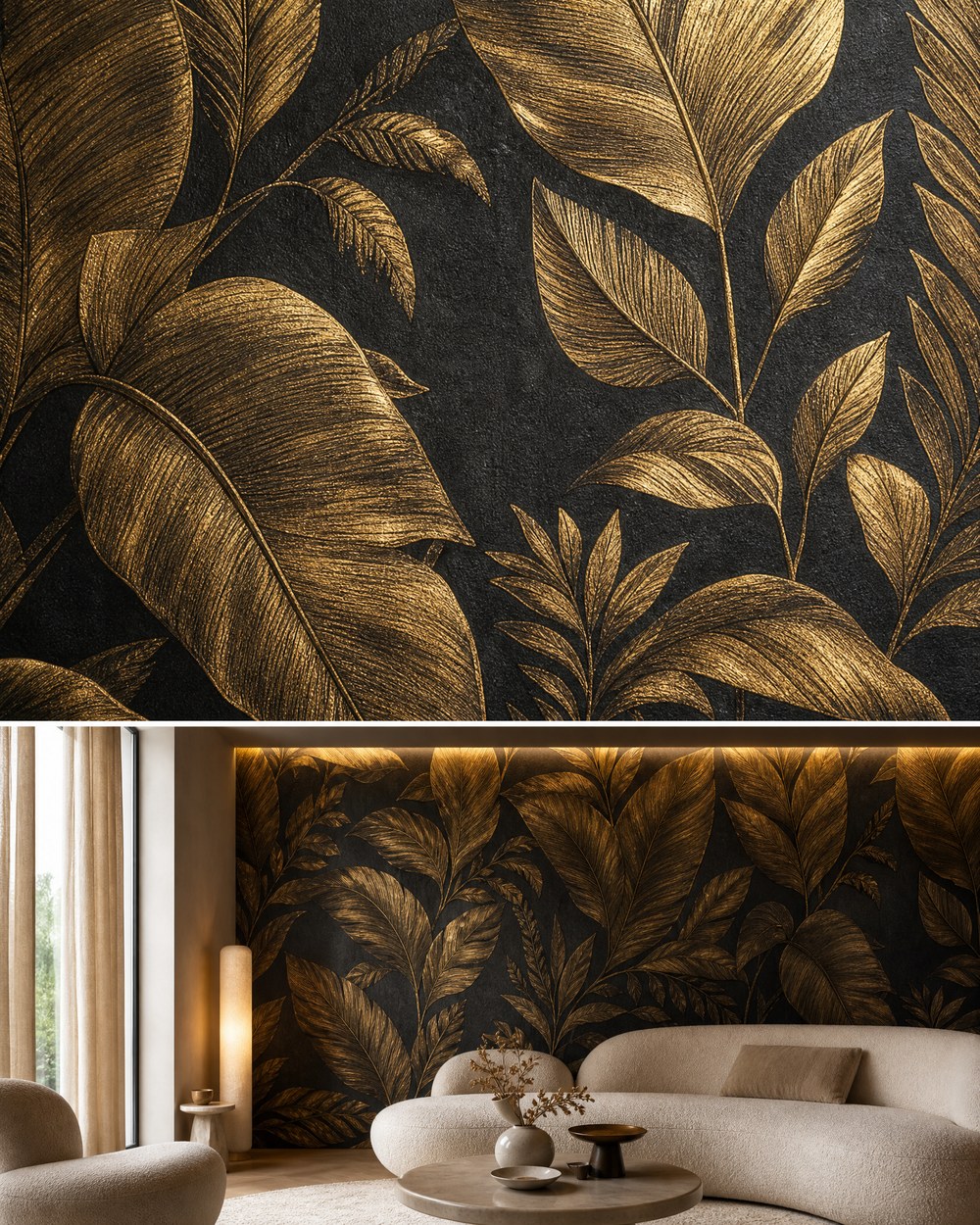 Statement Gold Foliage — Living Room Wallpaper